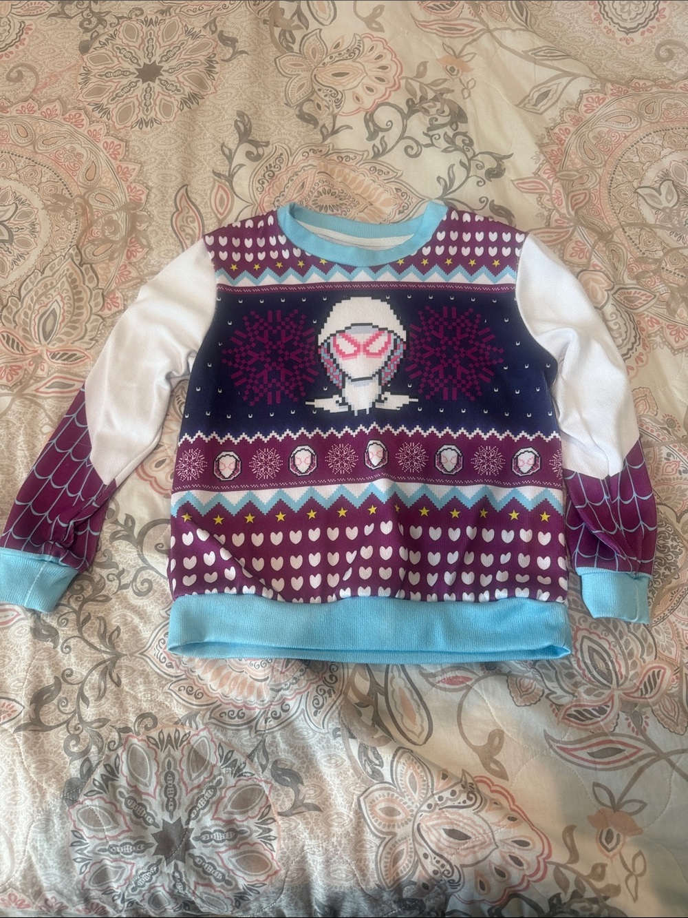 Girls' Graphic Holiday Sweater - Purple, Navy & Light Blue